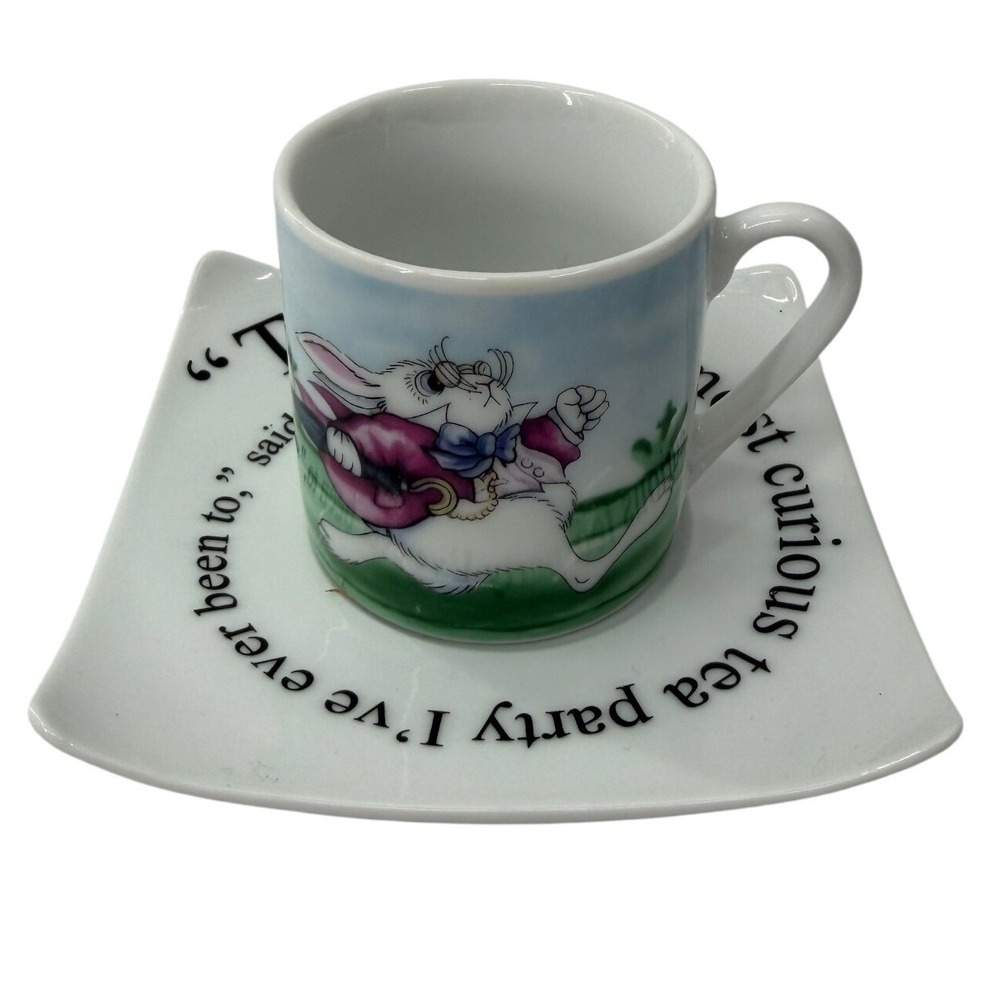 Paul Cardew Alice in Wonderland Espresso Cup Saucer Set White Rabbit 2008 Mini